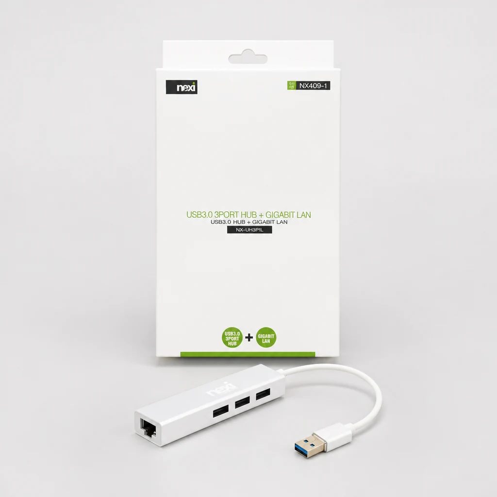 넥시 USB3.0 기가비트 유선랜카드 + 3포트 USB 허브 화이트 NX409-1