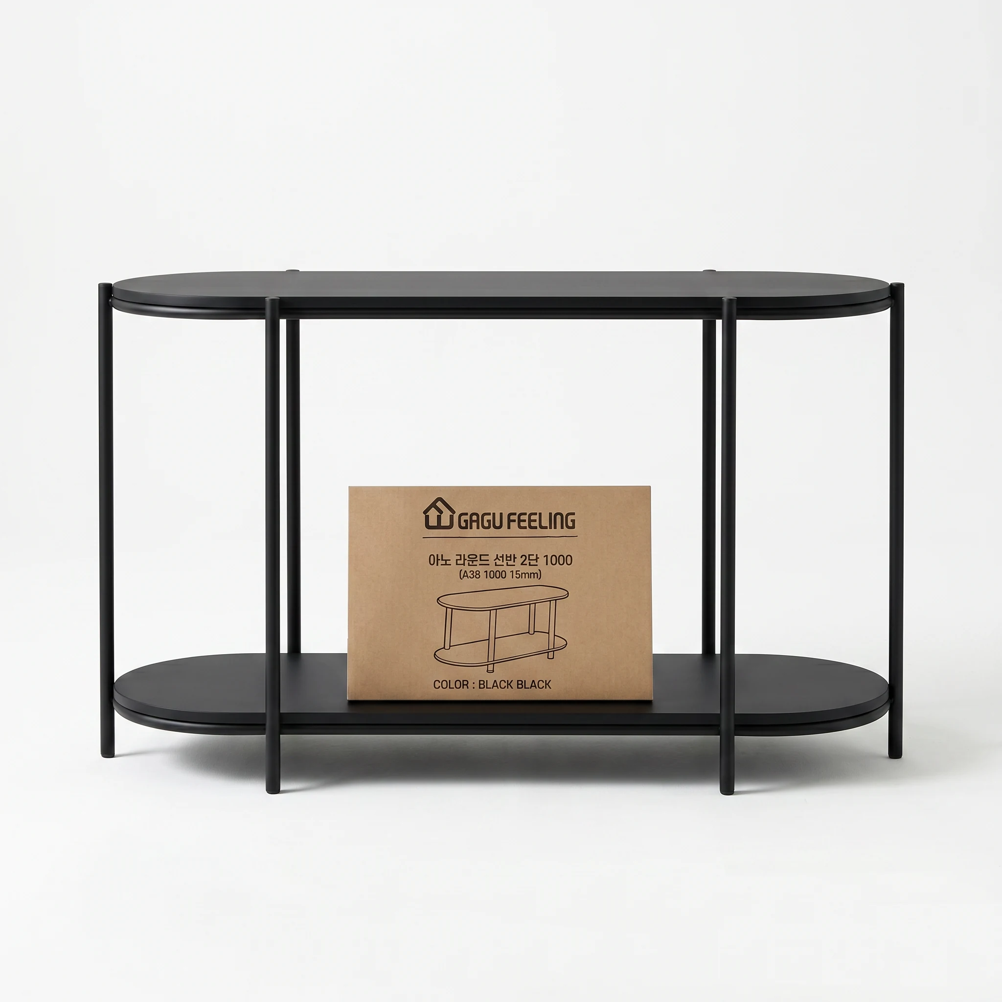 가구느낌 아노 라운드 선반 2단 수납 진열장 1000 x 300 x 450 mm 블랙블랙